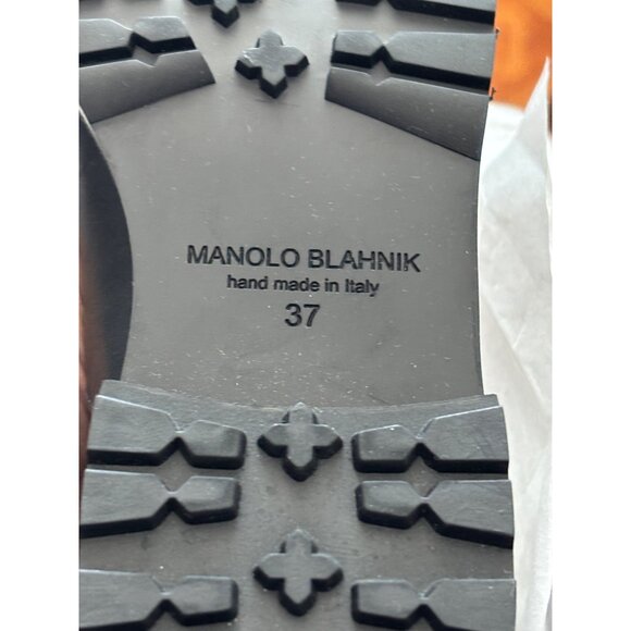 Manolo Blahnik Black Leather Ankle Boots With Silver Chain 7.5 - Picture 13 of 16